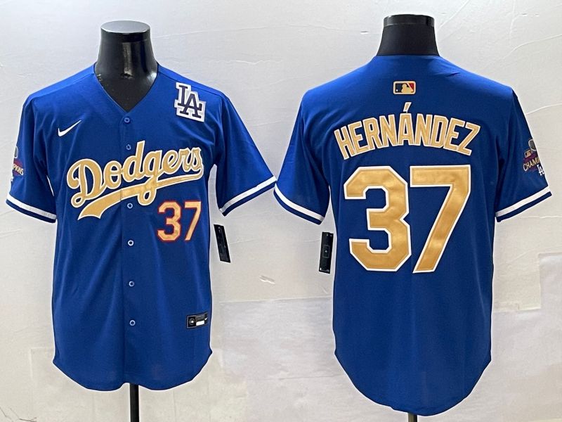 Men Los Angeles Dodgers #37 Hernandez Blue Gold Game Nike 2025 MLB Jersey style 5